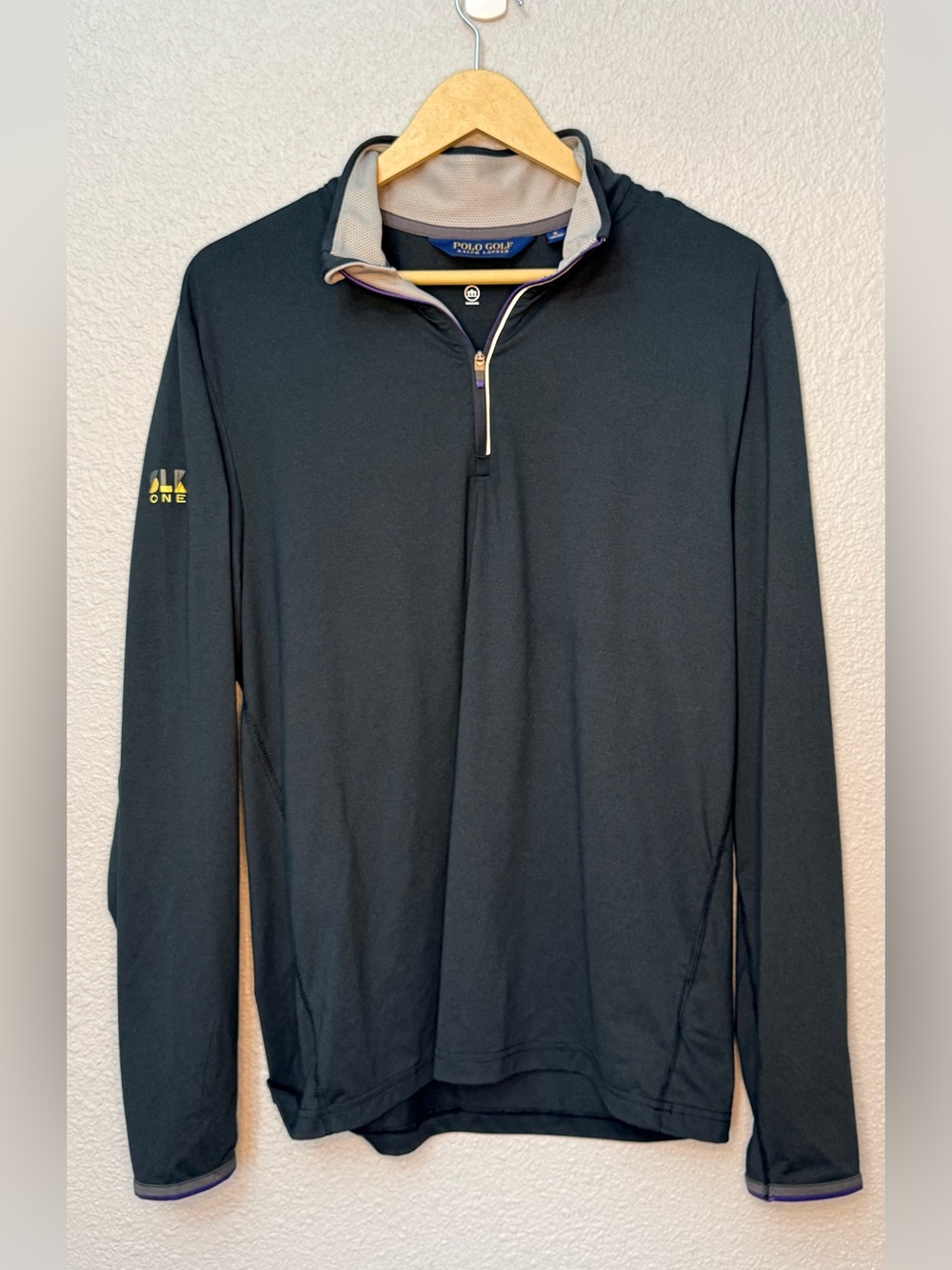 Polo Golf | Performance Quarter-Zip Pullover | Black w/Purple Trim | Medium